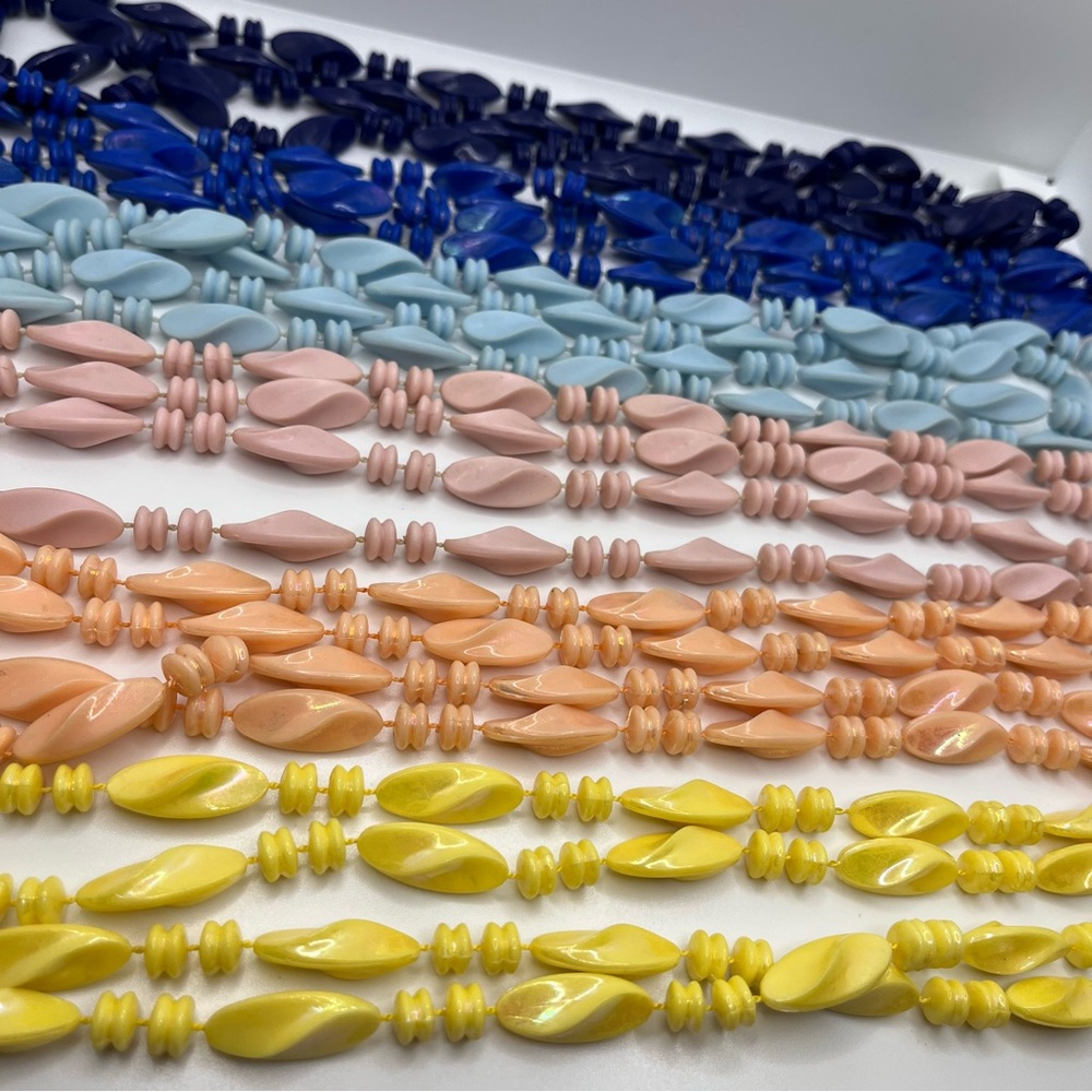 Lot of 6 Vintage Estate Long Plastic Beaded 1980s Necklace MCM Blue Pink Yellow